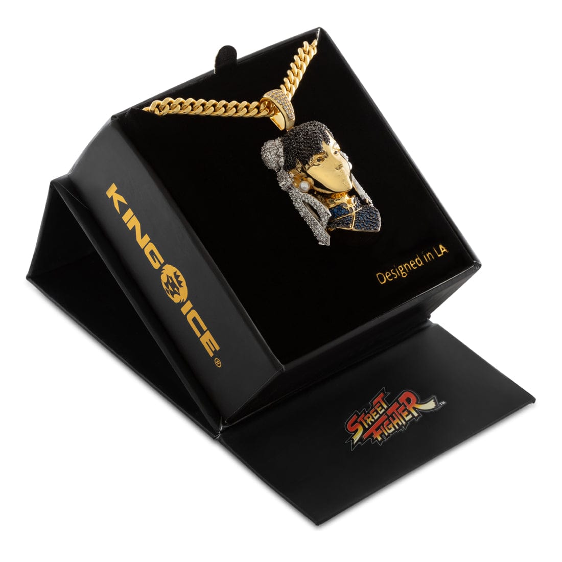 King Ice 14k Gold Plated Street Fighter Chun-Li Necklace NKX14553