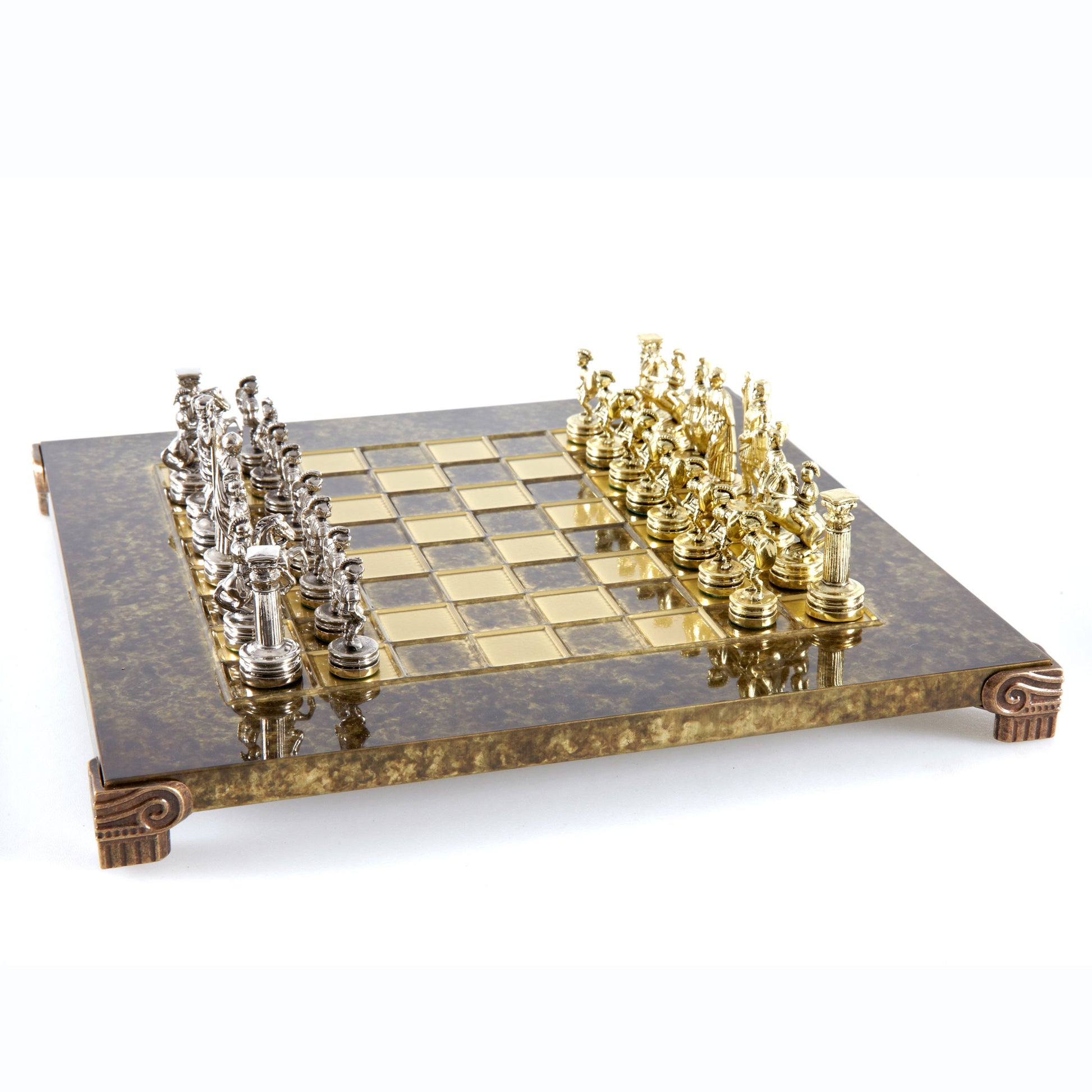 Greek Roman Metal Chess Set Brown 30x30cm S3BRO