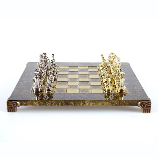 Greek Roman Metal Chess Set Brown 30x30cm S3BRO