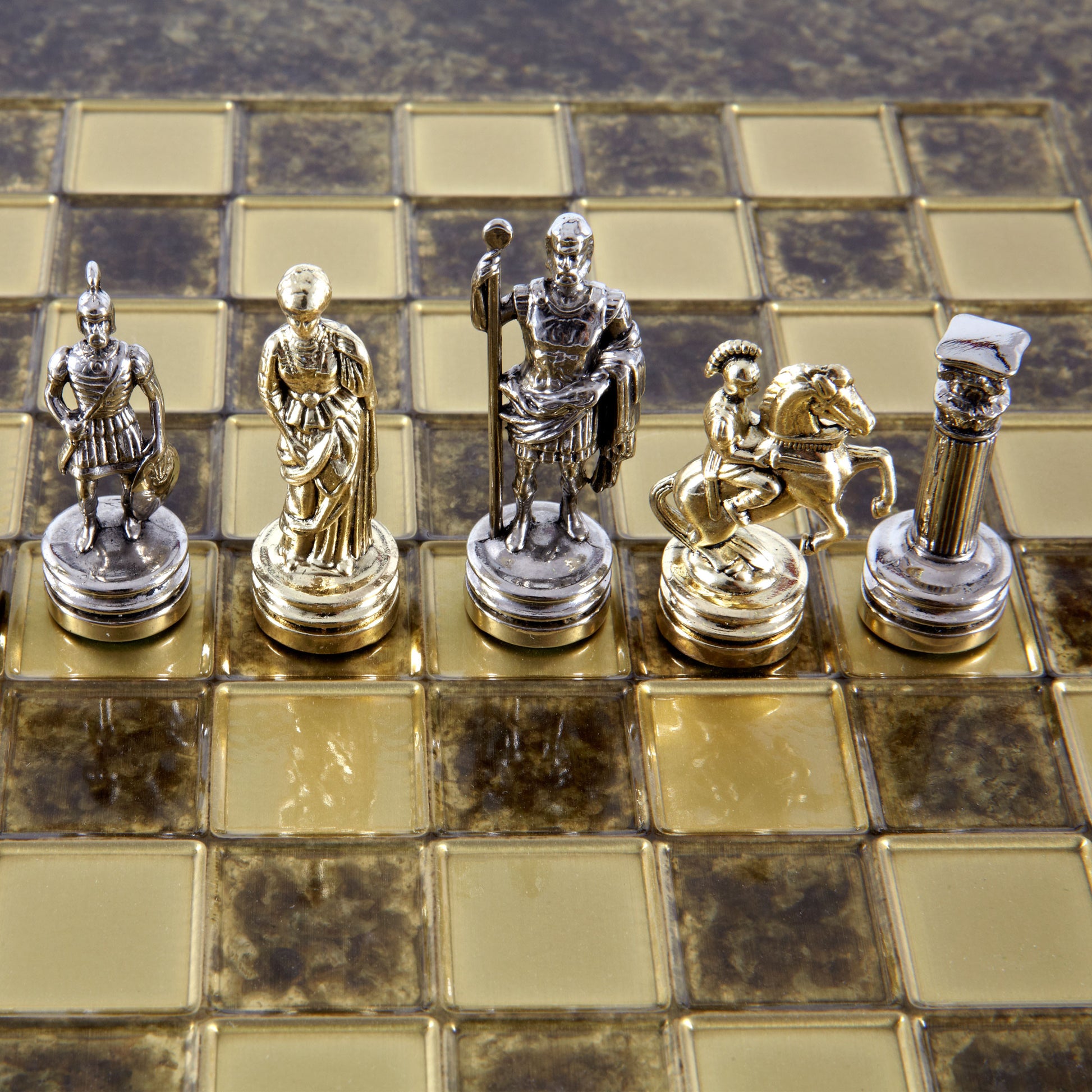 Greek Roman Metal Chess Set Brown 30x30cm S3BRO