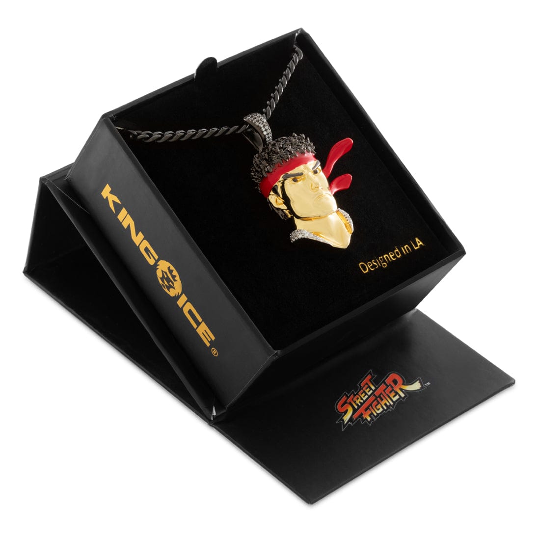 King Ice 14k Gold Plated Street Fighter Ryu Necklace NKX14551