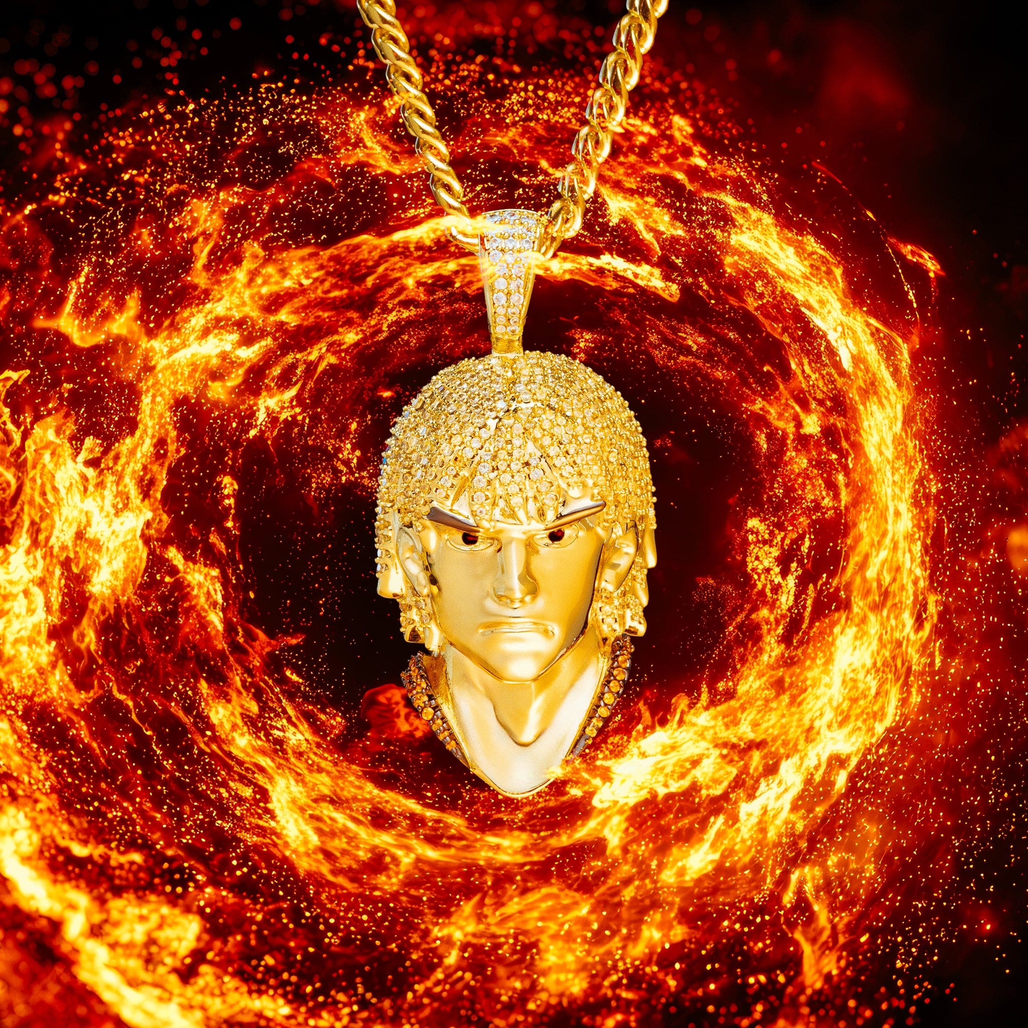 King Ice 14k Gold Plated Street Fighter Ken Masters Necklace NKX14552