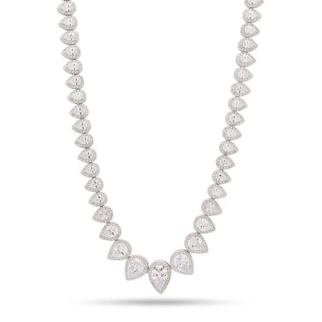 King Ice White Gold Plated 16mm Pear Cut Tennis Chain 18" CHX14042