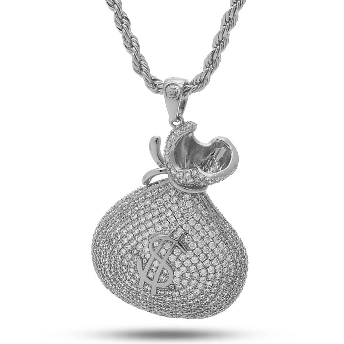 King Ice White Gold Plated Money Bag Stash Necklace NKX11473