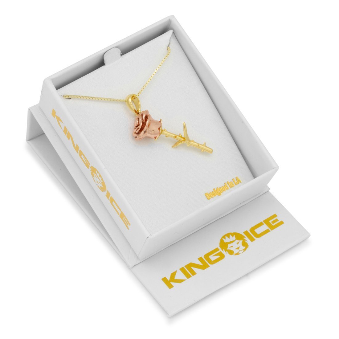 King Ice 14k Gold Plated Roses are Red Necklace NKX14066