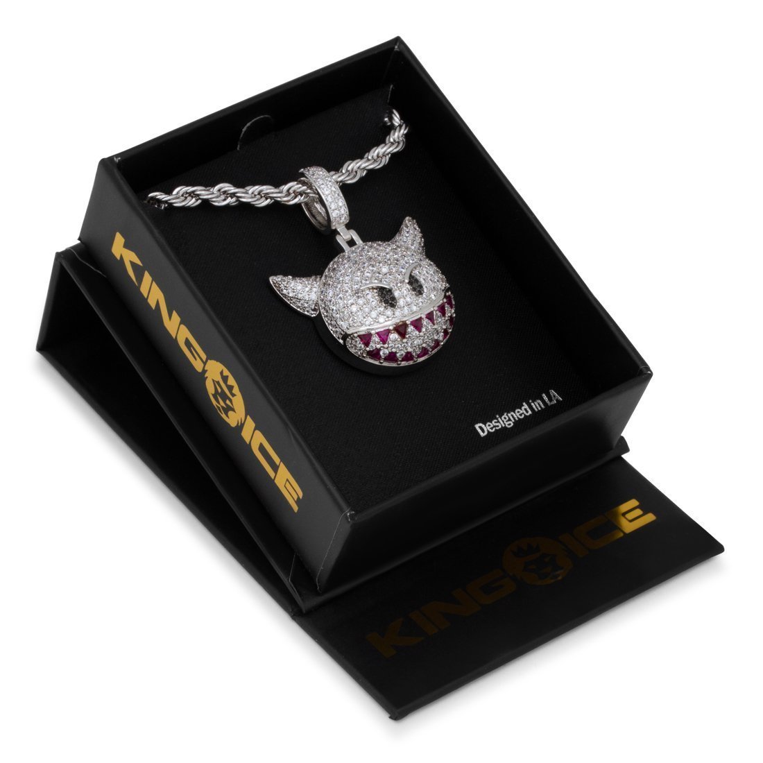 King Ice White Gold Plated Devil Emoji Necklace NKX14142