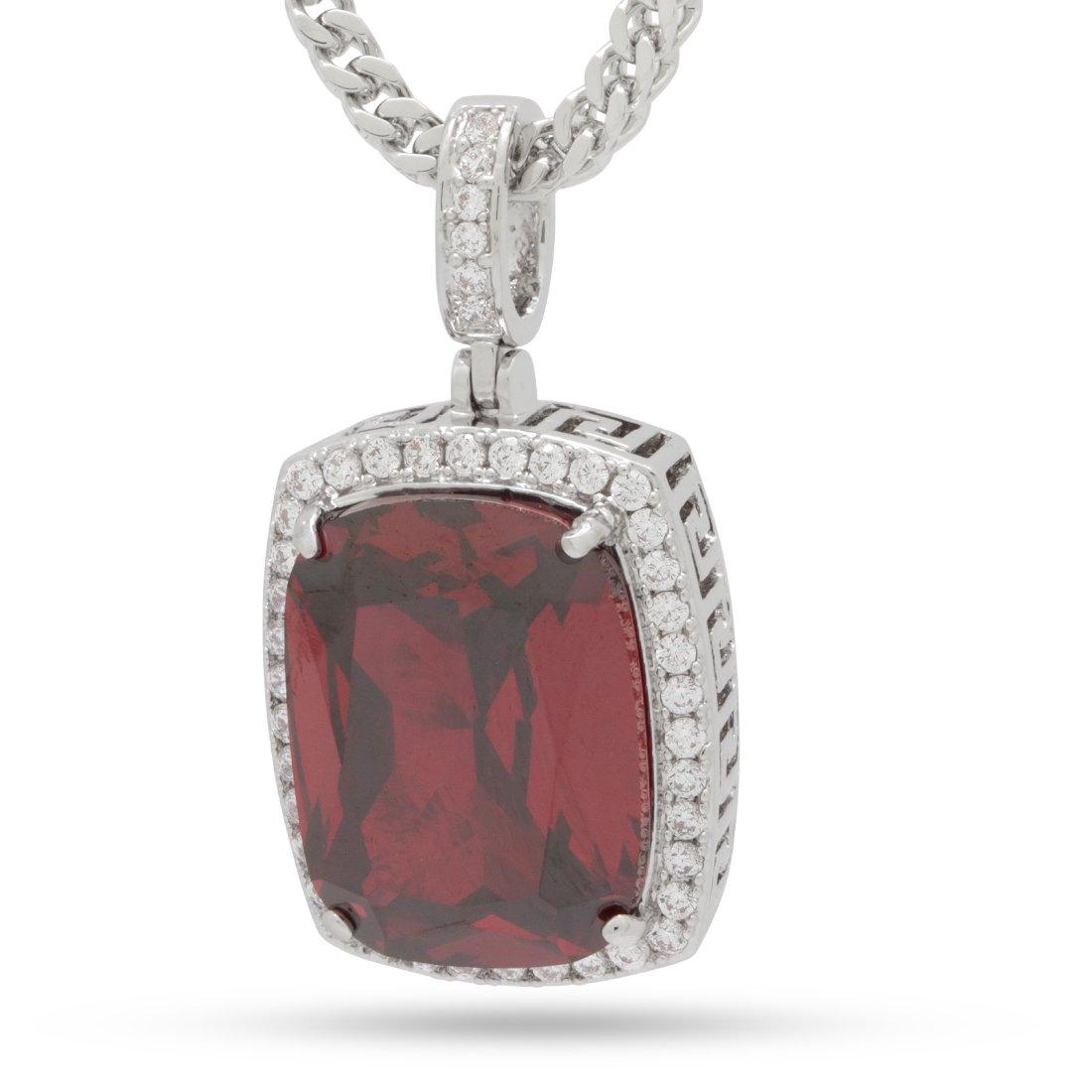 King Ice White Gold Plated Ruby Crown Julz Necklace NKX11736