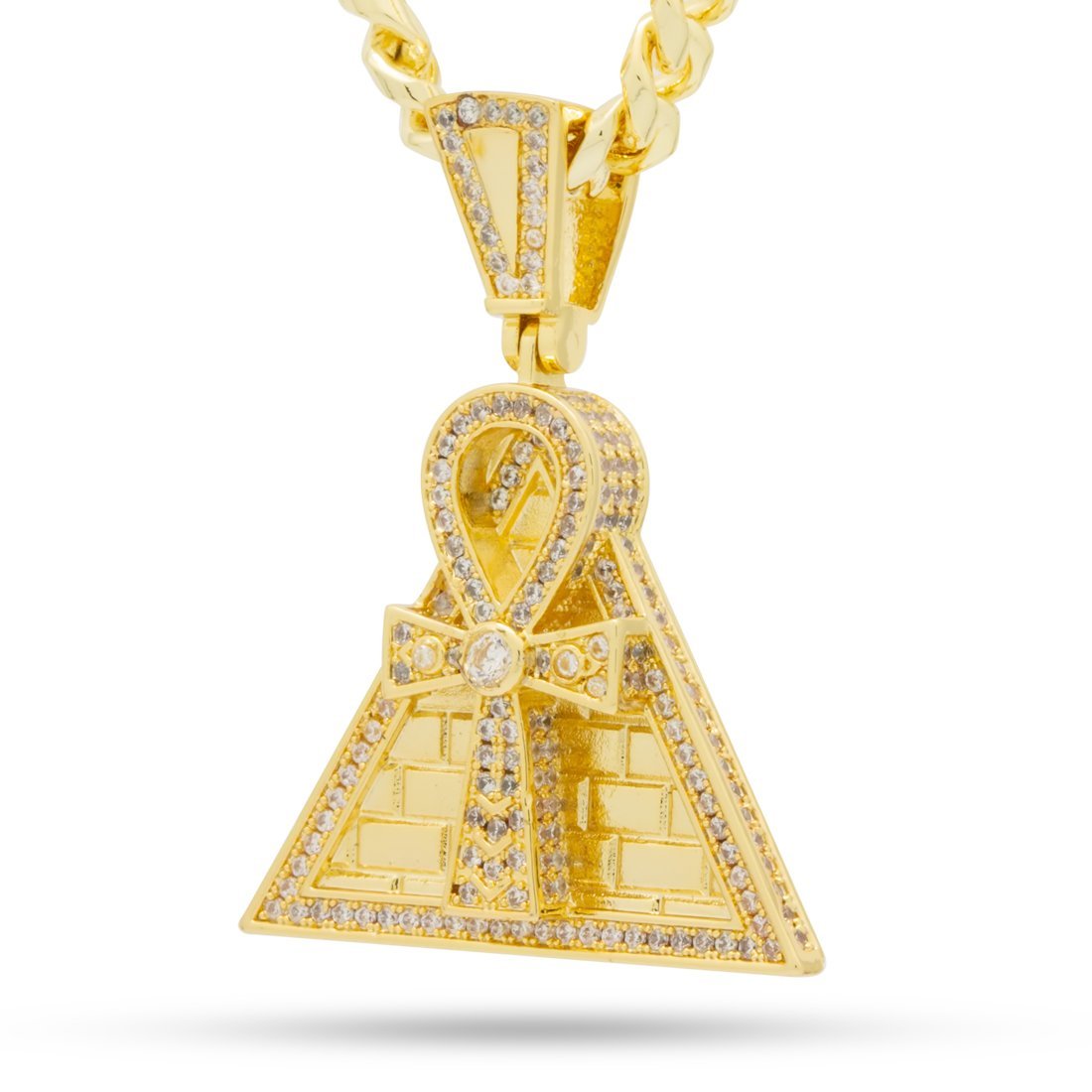 King Ice 14k Gold Plated Ankh Key Pyramid Necklace NKX14248