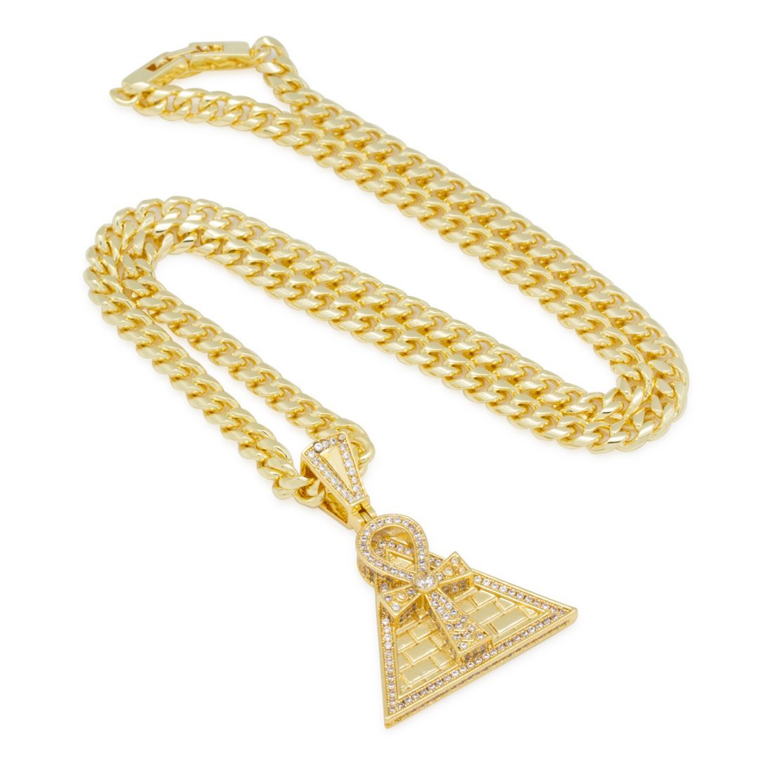 King Ice 14k Gold Plated Ankh Key Pyramid Necklace NKX14248