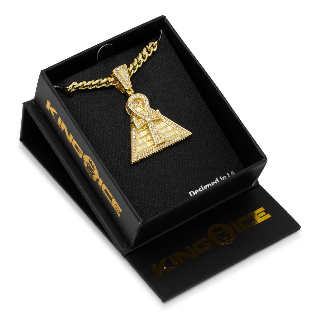 King Ice 14k Gold Plated Ankh Key Pyramid Necklace NKX14248