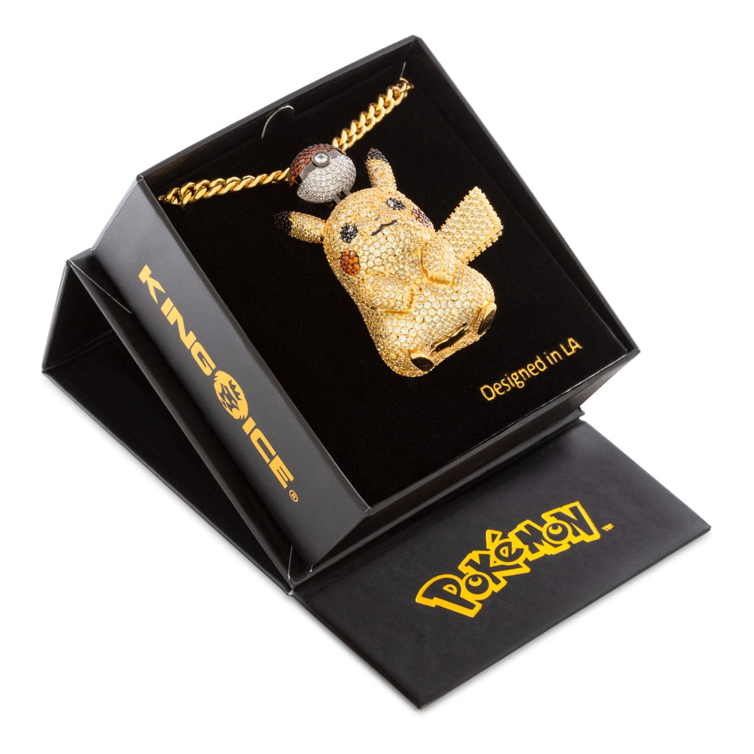 King Ice 14k Gold Plated Pokemon Pikachu Necklace NKX14571