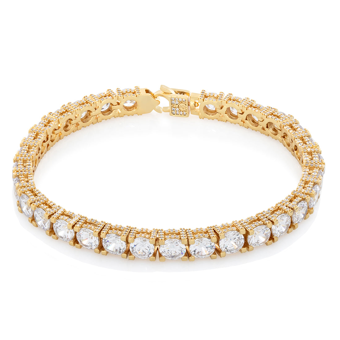 King Ice 14k Gold Plated 6mm Icy Tennis Bracelet BRX14240 8"