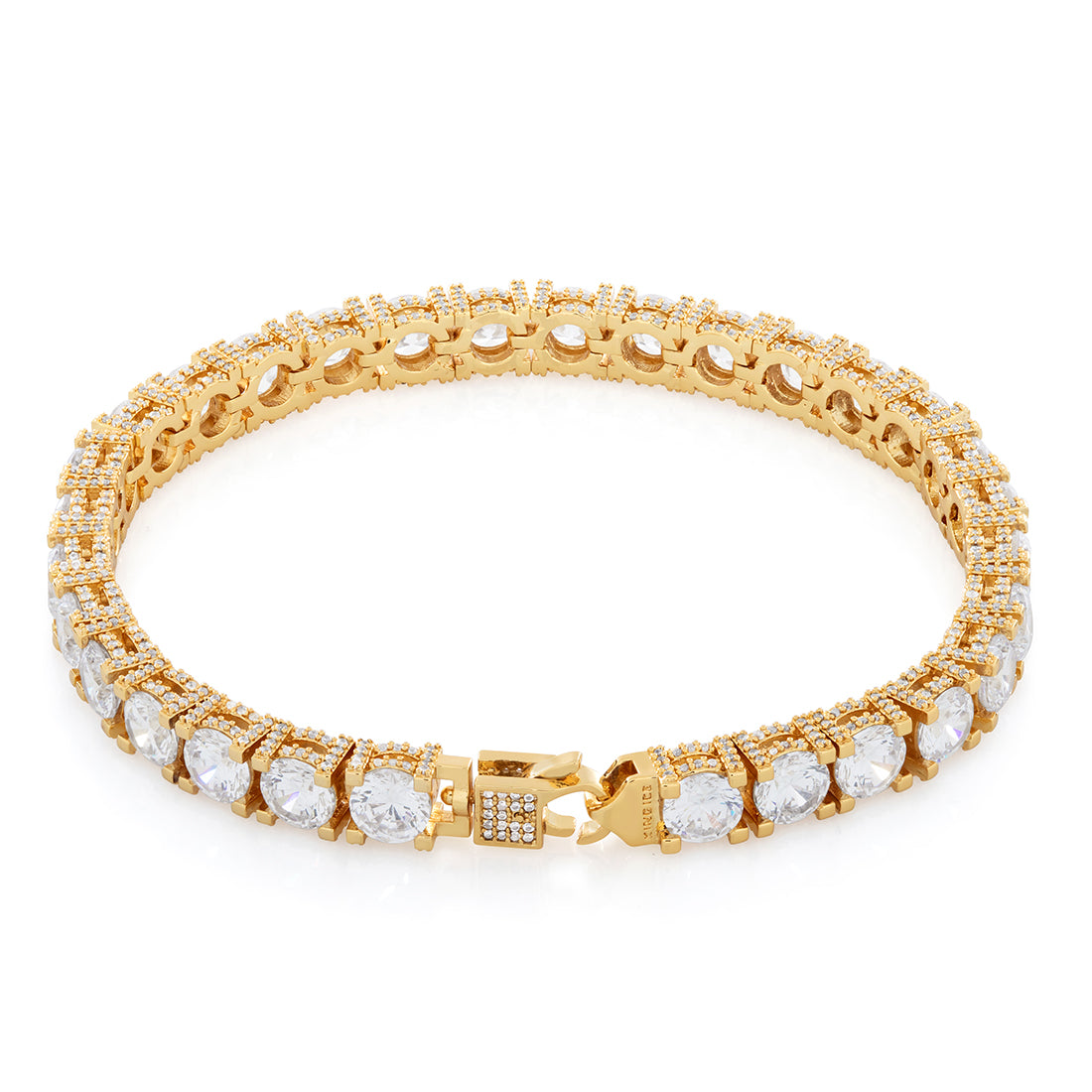 King Ice 14k Gold Plated 6mm Icy Tennis Bracelet BRX14240 8"