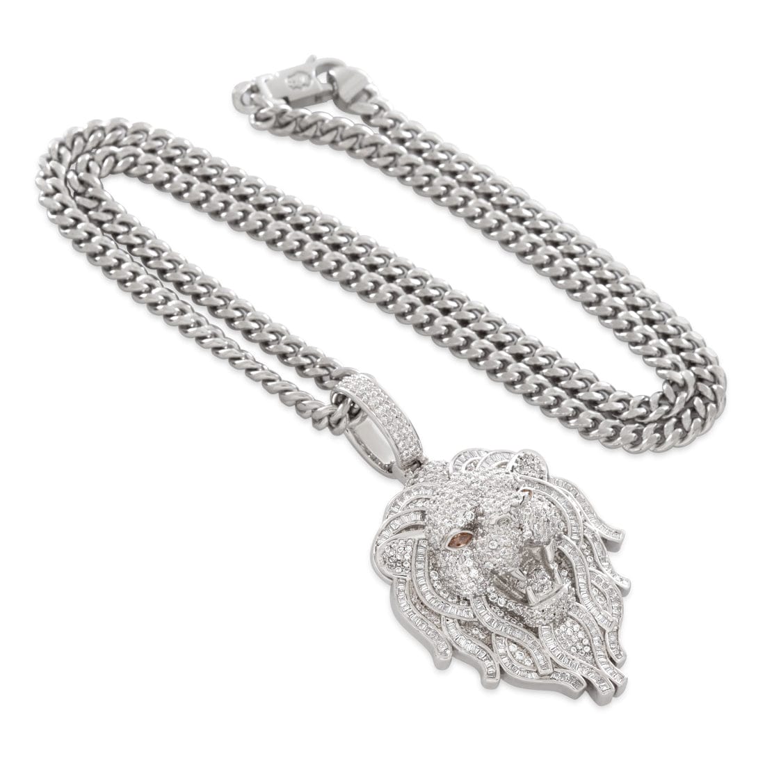 King Ice White Gold Plated Lion Necklace NKX14562