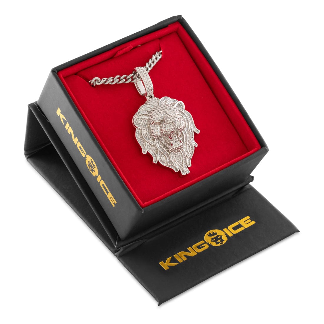 King Ice White Gold Plated Lion Necklace NKX14562