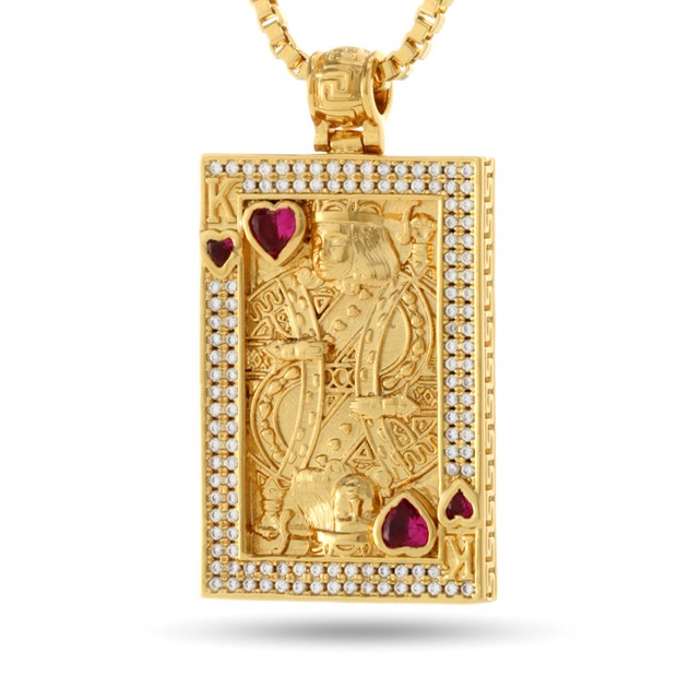 King Ice 14k Gold Plated Suicide King Queen of Hearts Necklace NKX12014