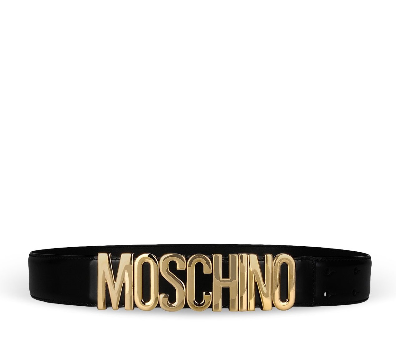MOSCHINO Smooth Leather Belt Black Gold 
