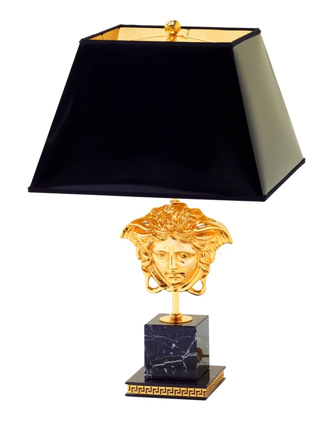 Drakesboutique Versace Iconic Medusa 24k Gold Plated Lamp Versace Iconic Medusa 24k Gold Plated Lamp, Medusa Desk Lamp
