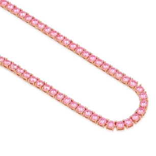 KING ICE 14K Gold Plated Necklace CHX13302 Pink Tennis 5mm 22"