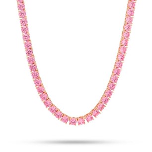 KING ICE 14K Gold Plated Necklace CHX13302 Pink Tennis 5mm 24"