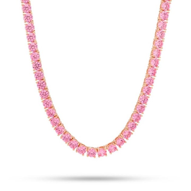 KING ICE 14K Gold Plated Necklace CHX13302 Pink Tennis 5mm 22"