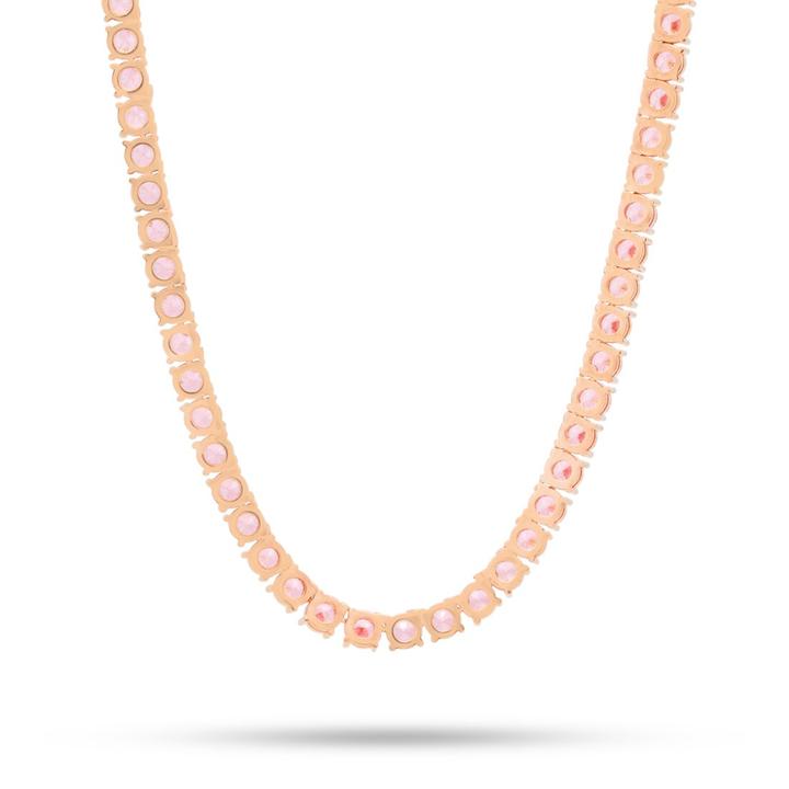 KING ICE 14K Gold Plated Necklace CHX13302 Pink Tennis 5mm 22"