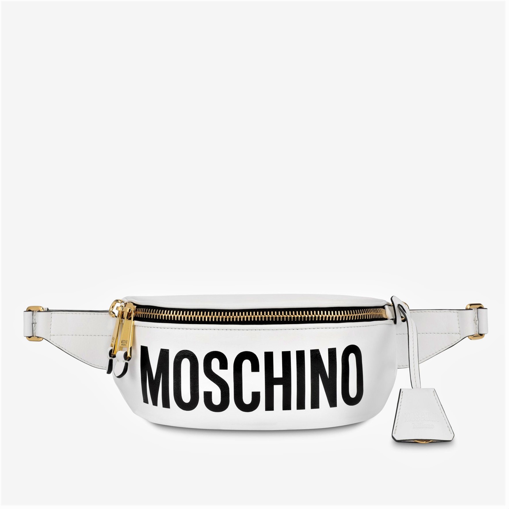 MOSCHINO Bum Bag Logo White Leather