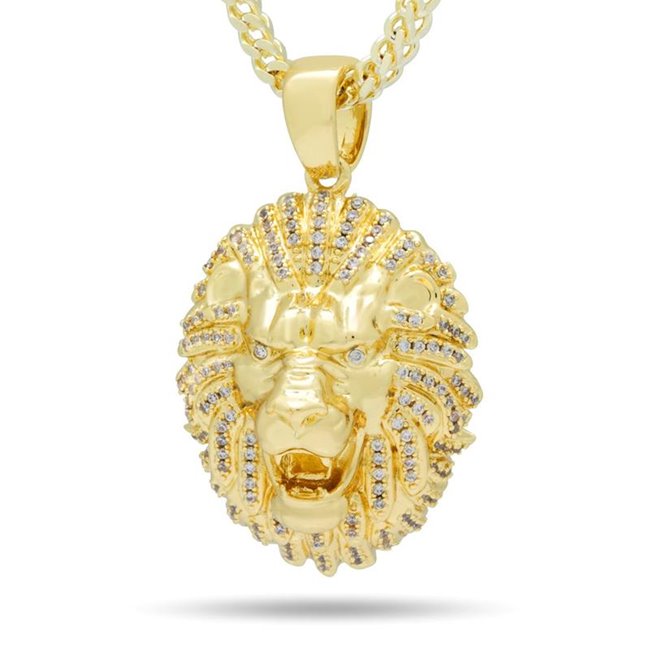 Drakesboutique King Ice Nkx14075 14k Gold Palted Lion Head Necklace - 14k Gold Lion Head Pendant
