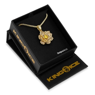 King Ice 14k Gold Plated Lotus Flower Necklace NKX14026