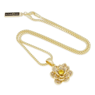 King Ice 14k Gold Plated Lotus Flower Necklace NKX14026