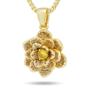 King Ice 14k Gold Plated Lotus Flower Necklace NKX14026
