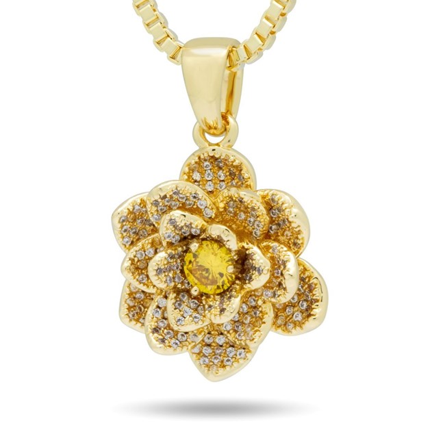 King Ice 14k Gold Plated Lotus Flower Necklace NKX14026