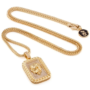 King Ice 14k Gold Plated 3D Lion Dog Tag Necklace NKX12119-KI