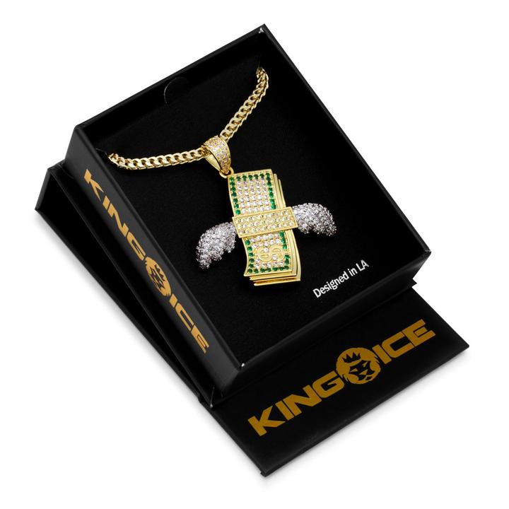 Drakesboutique - King Ice 14k Gold Plated Money With Wings 