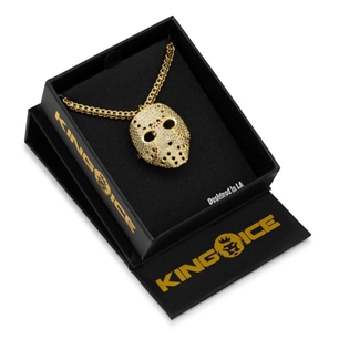 KING ICE 14K Gold Plated Hockey Mask Necklace Large NKX11684L