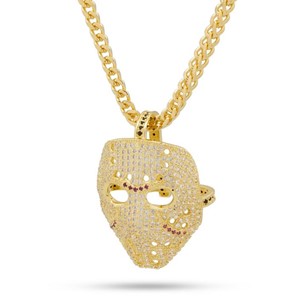 KING ICE 14K GOLD PLATED HOCKEY MASK NECKLACE SMALL NKX11684S