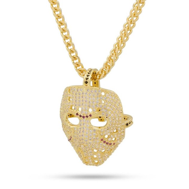 KING ICE 14K GOLD PLATED HOCKEY MASK NECKLACE SMALL NKX11684S