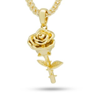 KING ICE 14K GOLD PLATED ROSE NECKLACE NKX13253