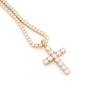 KING ICE 14K GOLD PLATED TENNIS CROSS SET NKX12339