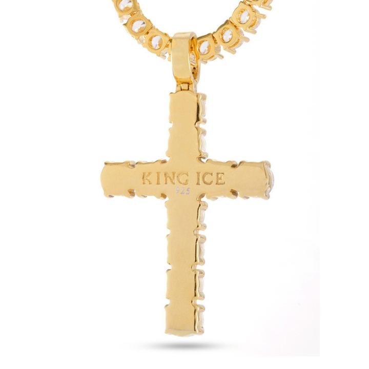 KING ICE 14K GOLD PLATED TENNIS CROSS SET NKX12339