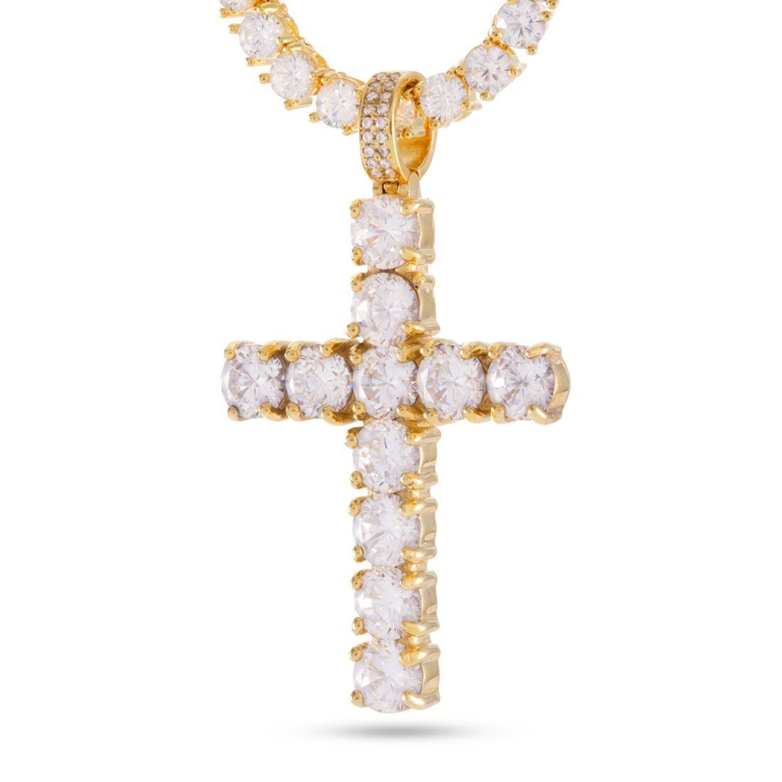 KING ICE 14K GOLD PLATED TENNIS CROSS SET NKX12339