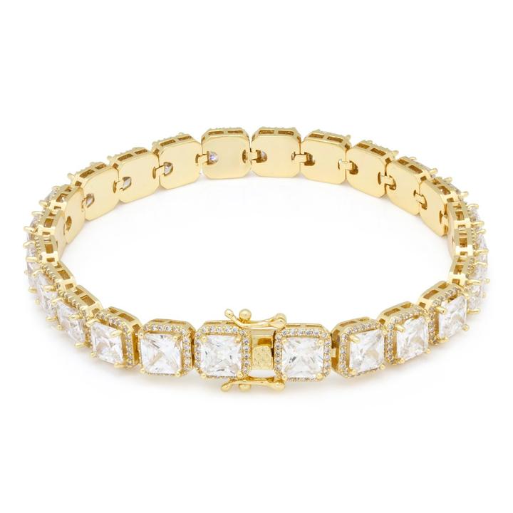 King Ice 14k Gold Plated Princess Cut 5mm Bracelet 8" BRX14033