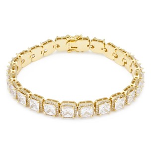 King Ice 14k Gold Plated Princess Cut 5mm Bracelet 8" BRX14033