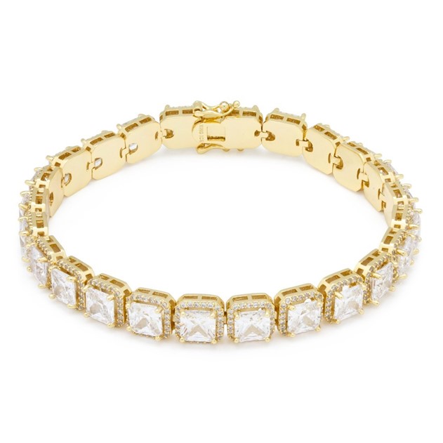 King Ice 14k Gold Plated Princess Cut 5mm Bracelet 8" BRX14033