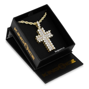 King Ice 14k Gold Small Icy Cross Necklace NKX14050